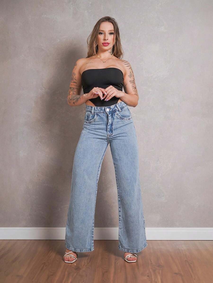Calça Jeans Feminina Wide Leg