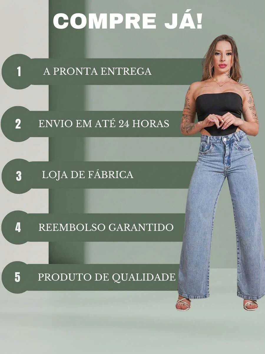 Calça Jeans Feminina Wide Leg